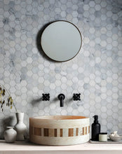 Load image into Gallery viewer, Troia Light Travertine Cylinder Above Vanity Bathroom Sink 2&quot; Embedded Mosaics Border
