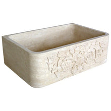 Load image into Gallery viewer, Troia Light Travertine Farmhouse Hand-carved Vine Design Apron Kitchen Sink (W)18&quot; (L)30&quot; (H)10&quot;
