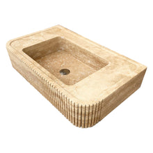 Load image into Gallery viewer, Tuscany Walnut Travertine Wall-mount Bathroom Vanity Sink Ribbed Textured Front
