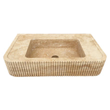 Load image into Gallery viewer, Tuscany Walnut Travertine Wall-mount Bathroom Vanity Sink Ribbed Textured Front
