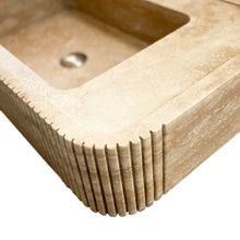 Load image into Gallery viewer, Tuscany Walnut Travertine Wall-mount Bathroom Vanity Sink Ribbed Textured Front
