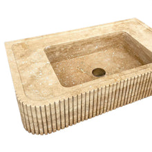 Load image into Gallery viewer, Tuscany Walnut Travertine Wall-mount Bathroom Vanity Sink Ribbed Textured Front
