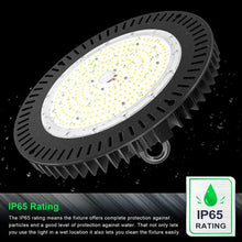 Cargar imagen en el visor de la galería, 200W LED UFO High Bay Light: 5000K, 28000 Lumens, Dimmable, IP65, Wide 120° Beam Angle for Industrial Illumination
