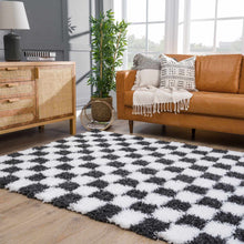 Carregar imagem no visualizador da galeria, Atira Black &amp; White Checkered Area Rug
