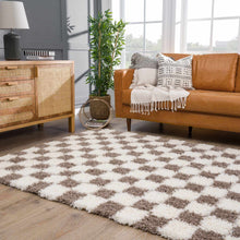 Carregar imagem no visualizador da galeria, Atira Brown Checkered Area Rug
