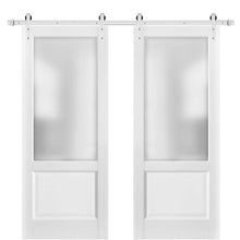 Load image into Gallery viewer, Lucia 22 White Silk Double Barn Door with Frosted Glass | Silver Finish Rail
