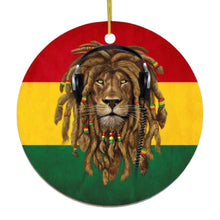 Carregar imagem no visualizador da galeria, Reggae Lion Ornament, Jamaican Christmas Decoration, Reggae Music Flag
