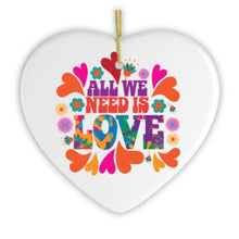 Carregar imagem no visualizador da galeria, All We Need is Love Ornament, 1960s Hippy Psychedelic Style Christmas Decoration
