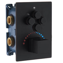 Load image into Gallery viewer, 12-Inch Or 16 inch Non-LED Oil Rubbed Bronze (ORB) Ceiling-Mounted 4-Way Thermostatic Valve with Wall-Mounted 12-Inch Rain Head, Body Jets, and Dual Functionality
