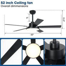 Load image into Gallery viewer, Vaczon 52 Inch 5 Blades DC Motor Modern Downrod Ceiling Fan with LED Light and Remote Control
