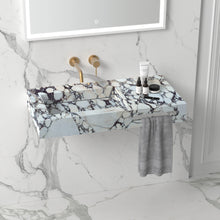 Carregar imagem no visualizador da galeria, Calacatta Viola Marble Wall-mount Bathroom Sink Hidden Drain and Towel Holder
