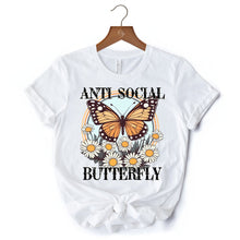 Carregar imagem no visualizador da galeria, Anti Social Butterfly T-Shirt, Retro White and Natural Tee for Quirky and Independent Women
