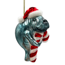 Load image into Gallery viewer, (Pre-Order) Aquatic Manatee Glass Christmas Ornament, Sea Cow Coastal Ocean Animal Holiday Decoration
