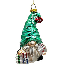 Cargar imagen en el visor de la galería, Casino Poker Gnome Glass Ornament, Cute Christmas Gambler
