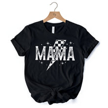 Cargar imagen en el visor de la galería, Checkered Lightning Bolt Mama Tee, Vintage Retro Black and White Tee for Energetic Moms
