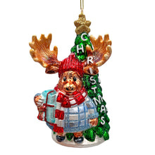 Load image into Gallery viewer, Cozy and Cute Sweater Moose Glass Christmas Ornament, Farmhouse Elk Tree Decoration
