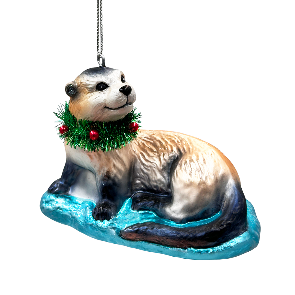 (Pre-Order) Cute Otter Glass Christmas Ornament, Exotic Animal Tree Decoration