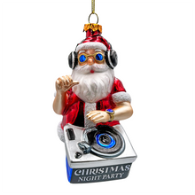 Load image into Gallery viewer, (Pre-Order) DJ Santa Spinning Christmas Party Glass Ornament, Headphones and Music Star Hipster Tree Decor
