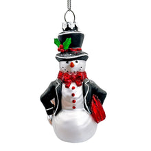 Load image into Gallery viewer, Dapper Gentleman Snowman Glass Christmas Ornament, Refined Handblown Holiday Tree Decor
