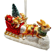 Load image into Gallery viewer, Enchanting Hare and Sleigh Glass Christmas Ornament, Elegant Hand Blown Tree Decor
