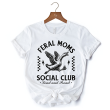 Load image into Gallery viewer, Feral Moms Social Club Goose T-Shirt, Funny White and Natural Tee for Loud and Proud Moms
