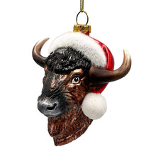 Load image into Gallery viewer, Festive Bison Glass Christmas Ornament, Buffalo Western Bovine Animal
