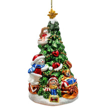 Carregar imagem no visualizador da galeria, Festive Snowman and Christmas Tree Glass Ornament
