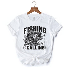 Carregar imagem no visualizador da galeria, Fishing Is Calling T-Shirt, White Outdoor Tee for Fishermen Dads
