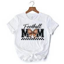 Carregar imagem no visualizador da galeria, Football Mom Coquette Bow Retro T-Shirt, Stylish Game Day White Tee for Trendy and Proud Sports Mothers
