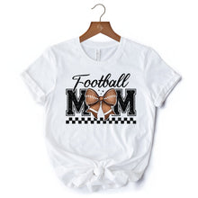 Carregar imagem no visualizador da galeria, Football Mom Coquette Bow Retro T-Shirt, Stylish Game Day White Tee for Trendy and Proud Sports Mothers
