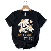 Carregar imagem no visualizador da galeria, Have a Good Daisy T-Shirt, Black Floral Tee with Positive Retro Vibes
