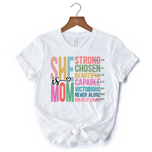 Load image into Gallery viewer, Inspirational Christian Mom T-Shirt, Affirmation White Tee for Strong and Motivated Mothers

