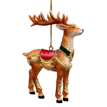 Cargar imagen en el visor de la galería, Majestic Deer in Gold Armor Ornament, Regal Christmas Tree Decor
