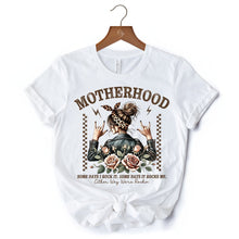 Carregar imagem no visualizador da galeria, Motherhood Mama Rock T-Shirt, Retro White and Natural Tee for Strong and Rocking Mothers
