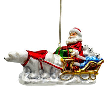 Carregar imagem no visualizador da galeria, Polar Bear Santa Sleigh Glass Christmas Ornament, Exquisite Handblown Tree Decor
