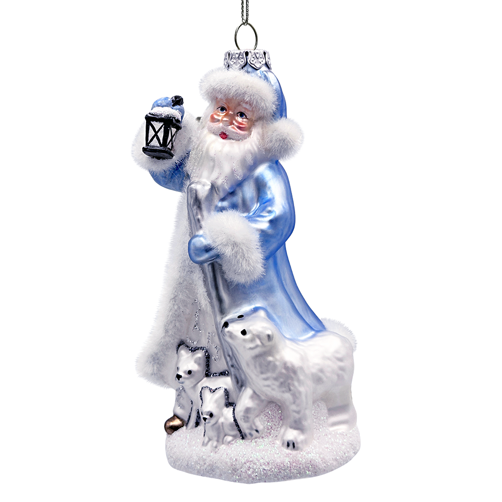 (Pre-Order) Polar Whisperer Santa Glass Christmas Ornament, Arctic Polar Bear, Wolf, and Bunny Rabbit