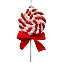 Carregar imagem no visualizador da galeria, Red Swirl Candycane Lollipop Glass Christmas Ornament
