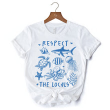 Carregar imagem no visualizador da galeria, Respect the Locals Ocean Animals T-Shirt, Cute White and Natural Vacation Tee
