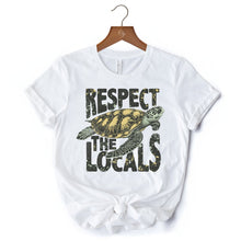 Carregar imagem no visualizador da galeria, Respect the Locals Turtles T-Shirt, Retro Grunge White and Natural Tee for Ocean and Beach Lovers
