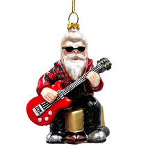 Load image into Gallery viewer, (Pre-Order) Rock Guitarist Santa Claus Glass Christmas Ornament, Rocker Musician Gift
