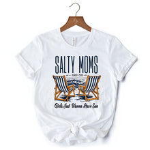 Carregar imagem no visualizador da galeria, Salty Moms Beach Club T-Shirt, Retro White Tee for Cool Summer Mothers
