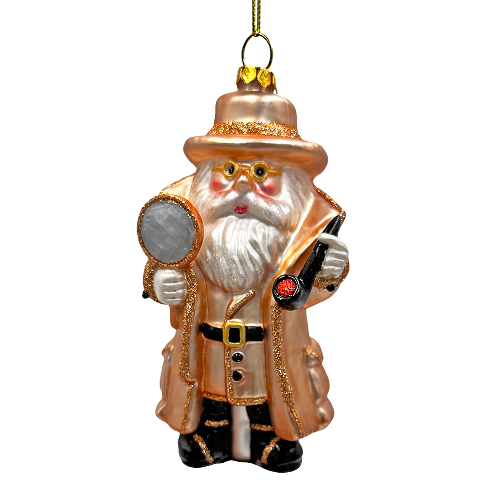 (Pre-Order) Santa the Detective Glass Christmas Ornament, Criminal Police Investigator Gift