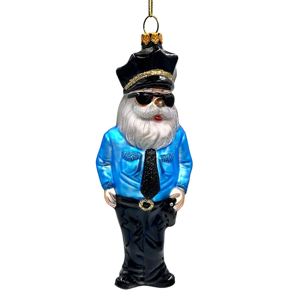 (Pre-Order) Santa the Police Officer Glass Christmas Ornament, Law Enforcement Cop Tree Decor