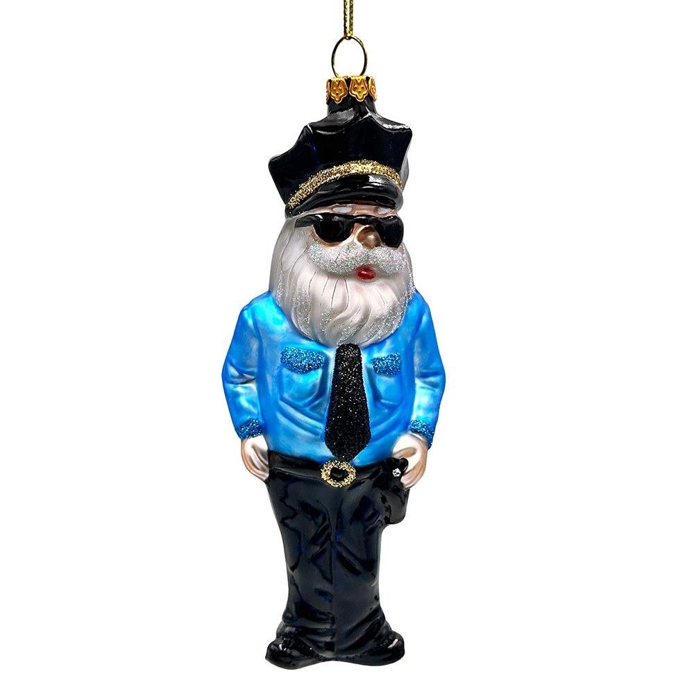 (Pre-Order) Santa the Police Officer Glass Christmas Ornament, Law Enforcement Cop Tree Decor