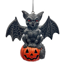 Load image into Gallery viewer, Spooky Gargoyle on a Pumpkin Ornament, Goth Halloween Themed Tree Decor
