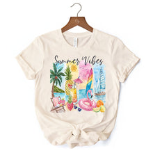Carregar imagem no visualizador da galeria, Summer Vibes T-Shirt, White and Natural Vacation Beach Tee
