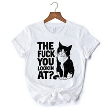 Carregar imagem no visualizador da galeria, What Are You Looking At T-Shirt, Sarcastic Cat Lover White Tee for Sassy People
