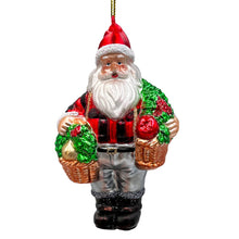 Carregar imagem no visualizador da galeria, Wholesome Santa the Vegetable Farmer Glass Christmas Ornament, Farm Style Holding Potatoes, Lettuce, and Tomatoes
