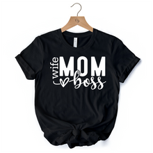 Cargar imagen en el visor de la galería, Wife Mom Boss T-Shirt, Black Casual Tee for Strong and Empowered Mothers
