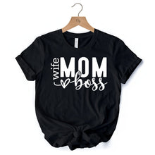 Carregar imagem no visualizador da galeria, Wife Mom Boss T-Shirt, Black Casual Tee for Strong and Empowered Mothers
